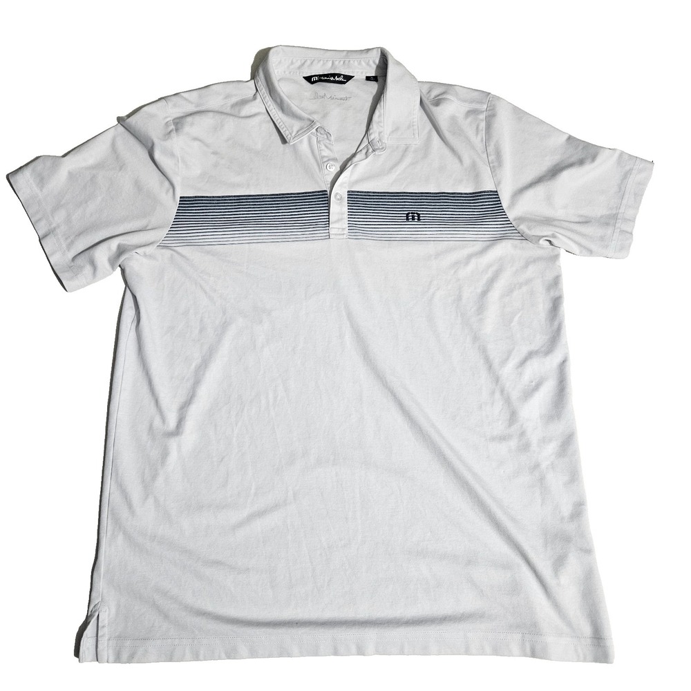 Travis Mathew Men's White Chest Stripe Performance Polo Shirt Size XL